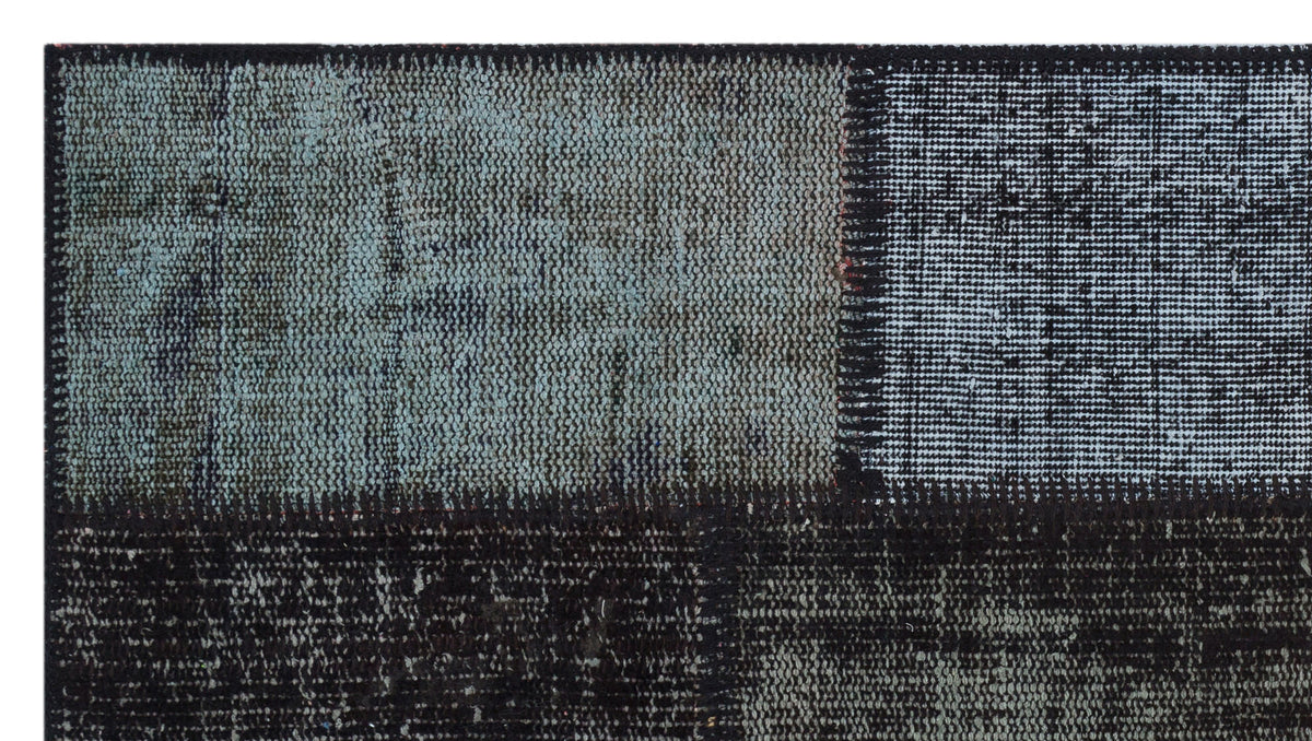 Kilva Siyah ve Gri Patchwork Desenli El Dokuma Halı 80x150 cm – detay görünümü