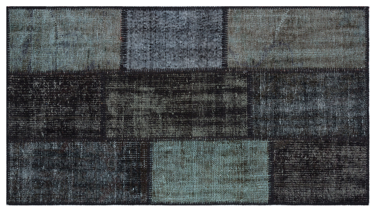 Kilva Siyah ve Gri Patchwork Desenli El Dokuma Halı 80x150 cm