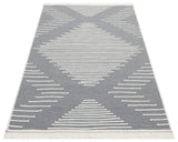 Geometrik Desenli Gri Beyaz Yün Modern Kilim
