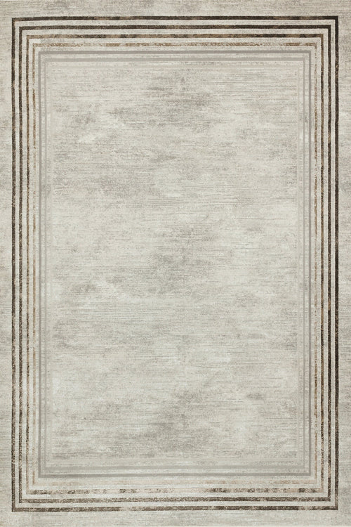 Krem Çerçeveli Modern Etnik Desenli Halı  | Makinada Yıkanabilir | Hav Toz Vermez | Leke Tutmayan | Kaymaz Taban | Dijital Makine Baskı | Salon Yolluk Mutfak Halısı