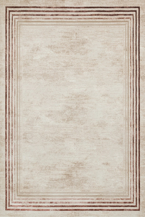 Krem Çerçeveli Modern Etnik Desenli Halı  | Makinada Yıkanabilir | Hav Toz Vermez | Leke Tutmayan | Kaymaz Taban | Dijital Makine Baskı | Salon Yolluk Mutfak Halısı