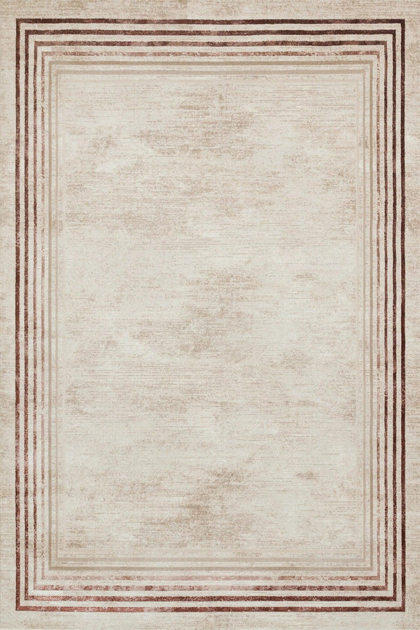 Bej Krem Bordürlü Modern Halı - Yıkanabilir - Kaymaz Taban - Pati Dostu