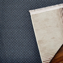 Krem Çerçeveli Modern Etnik Desenli Halı  | Makinada Yıkanabilir | Hav Toz Vermez | Leke Tutmayan | Kaymaz Taban | Dijital Makine Baskı | Salon Yolluk Mutfak Halısı