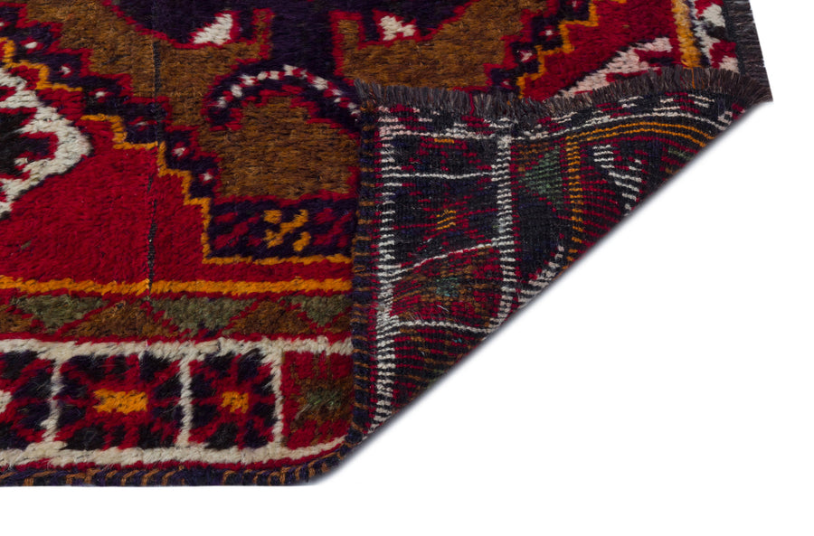 Limove Kırmızı ve Kahverengi Geometrik Desenli El Dokuma Halı 130x314 cm – detay görünümü