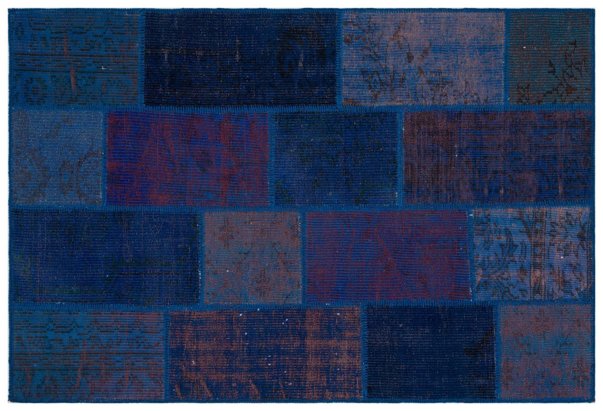 Kilva Mavi ve Lacivert Patchwork Desenli El Dokuma Halı 120x180 cm
