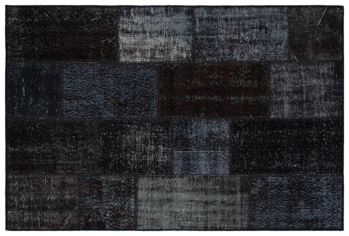 Kilva Siyah ve Gri Patchwork Desenli El Dokuma Halı 120x180 cm