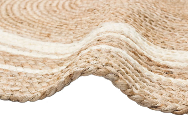 Bej Beyaz Bohem Dekoratif Jüt Halı - Yıkanabilir - Pati Dostu - Toz Vermez