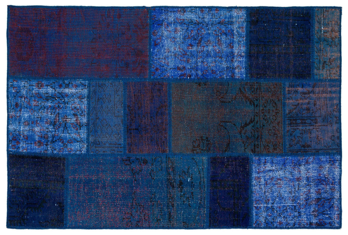 Kilva Mavi ve Lacivert Patchwork Desenli El Dokuma Halı 118x177 cm
