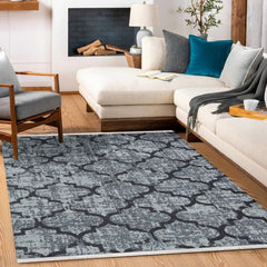 Gri Geometrik Modern Etnik Desenli Halı  | Makinada Yıkanabilir | Hav Toz Vermez | Leke Tutmayan | Kaymaz Taban | Dijital Makine Baskı | Salon Yolluk Mutfak Halısı