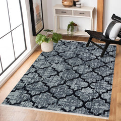 Gri Geometrik Modern Etnik Desenli Halı  | Makinada Yıkanabilir | Hav Toz Vermez | Leke Tutmayan | Kaymaz Taban | Dijital Makine Baskı | Salon Yolluk Mutfak Halısı