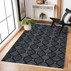Siyah Geometrik Modern Etnik Desenli Halı  | Makinada Yıkanabilir | Hav Toz Vermez | Leke Tutmayan | Kaymaz Taban | Dijital Makine Baskı | Salon Yolluk Mutfak Halısı