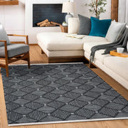 Antrasit Siyah Geometrik Modern Halı - Yıkanabilir - Kaymaz Taban - Pati Dostu