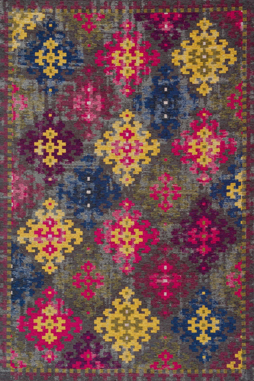 Gri Geometrik Modern Etnik Desenli Halı  | Makinada Yıkanabilir | Hav Toz Vermez | Leke Tutmayan | Kaymaz Taban | Dijital Makine Baskı | Salon Yolluk Mutfak Halısı