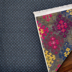 Gri Geometrik Modern Etnik Desenli Halı  | Makinada Yıkanabilir | Hav Toz Vermez | Leke Tutmayan | Kaymaz Taban | Dijital Makine Baskı | Salon Yolluk Mutfak Halısı