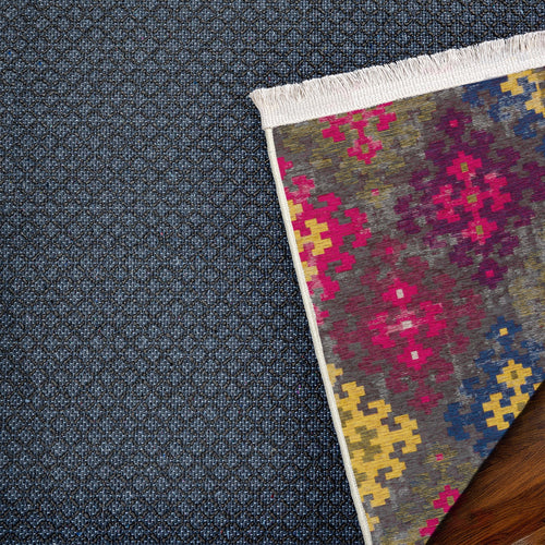 Gri Geometrik Modern Etnik Desenli Halı  | Makinada Yıkanabilir | Hav Toz Vermez | Leke Tutmayan | Kaymaz Taban | Dijital Makine Baskı | Salon Yolluk Mutfak Halısı