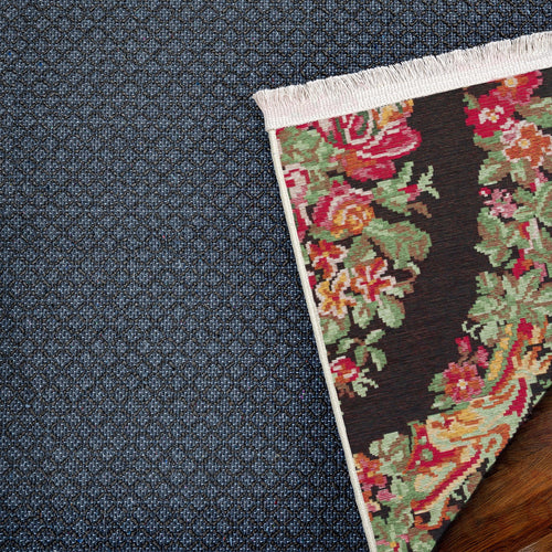 Siyah Çiçekli Modern Etnik Desenli Halı  | Makinada Yıkanabilir | Hav Toz Vermez | Leke Tutmayan | Kaymaz Taban | Dijital Makine Baskı | Salon Yolluk Mutfak Halısı