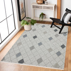 Gri Geometrik Modern Etnik Desenli Halı  | Makinada Yıkanabilir | Hav Toz Vermez | Leke Tutmayan | Kaymaz Taban | Dijital Makine Baskı | Salon Yolluk Mutfak Halısı