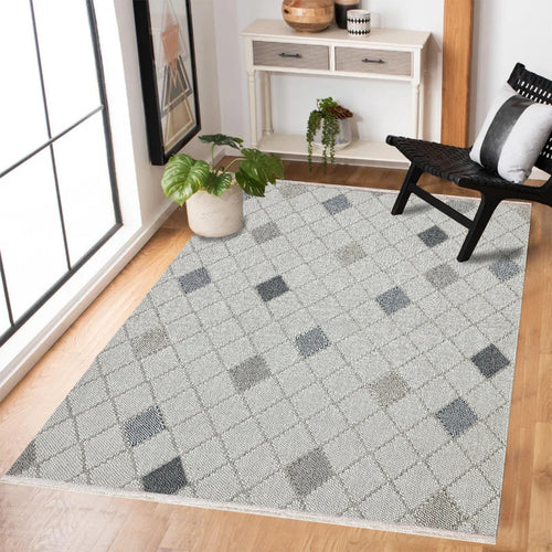 Gri Geometrik Modern Etnik Desenli Halı  | Makinada Yıkanabilir | Hav Toz Vermez | Leke Tutmayan | Kaymaz Taban | Dijital Makine Baskı | Salon Yolluk Mutfak Halısı