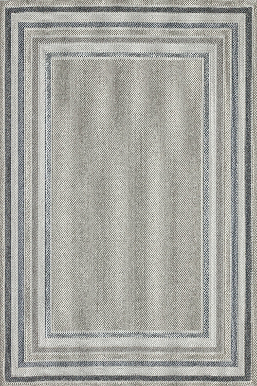 Mavi Çerçeveli Modern Etnik Desenli Halı  | Makinada Yıkanabilir | Hav Toz Vermez | Leke Tutmayan | Kaymaz Taban | Dijital Makine Baskı | Salon Yolluk Mutfak Halısı