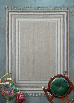 Mavi Çerçeveli Modern Etnik Desenli Halı  | Makinada Yıkanabilir | Hav Toz Vermez | Leke Tutmayan | Kaymaz Taban | Dijital Makine Baskı | Salon Yolluk Mutfak Halısı