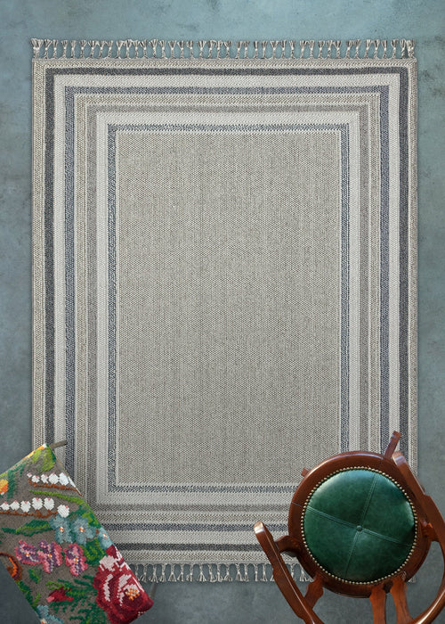 Mavi Çerçeveli Modern Etnik Desenli Halı  | Makinada Yıkanabilir | Hav Toz Vermez | Leke Tutmayan | Kaymaz Taban | Dijital Makine Baskı | Salon Yolluk Mutfak Halısı