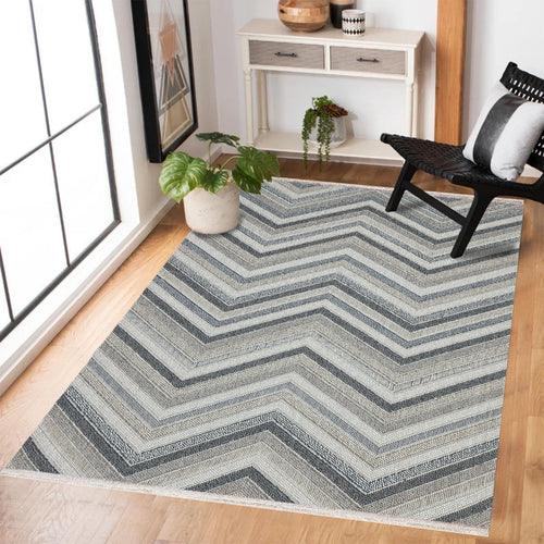 Mavi Geometrik Modern Etnik Desenli Halı  | Makinada Yıkanabilir | Hav Toz Vermez | Leke Tutmayan | Kaymaz Taban | Dijital Makine Baskı | Salon Yolluk Mutfak Halısı