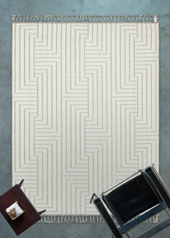 Krem Geometrik Modern Etnik Desenli Halı  | Makinada Yıkanabilir | Hav Toz Vermez | Leke Tutmayan | Kaymaz Taban | Dijital Makine Baskı | Salon Yolluk Mutfak Halısı