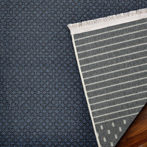 Mavi Çerçeveli Modern Etnik Desenli Halı  | Makinada Yıkanabilir | Hav Toz Vermez | Leke Tutmayan | Kaymaz Taban | Dijital Makine Baskı | Salon Yolluk Mutfak Halısı