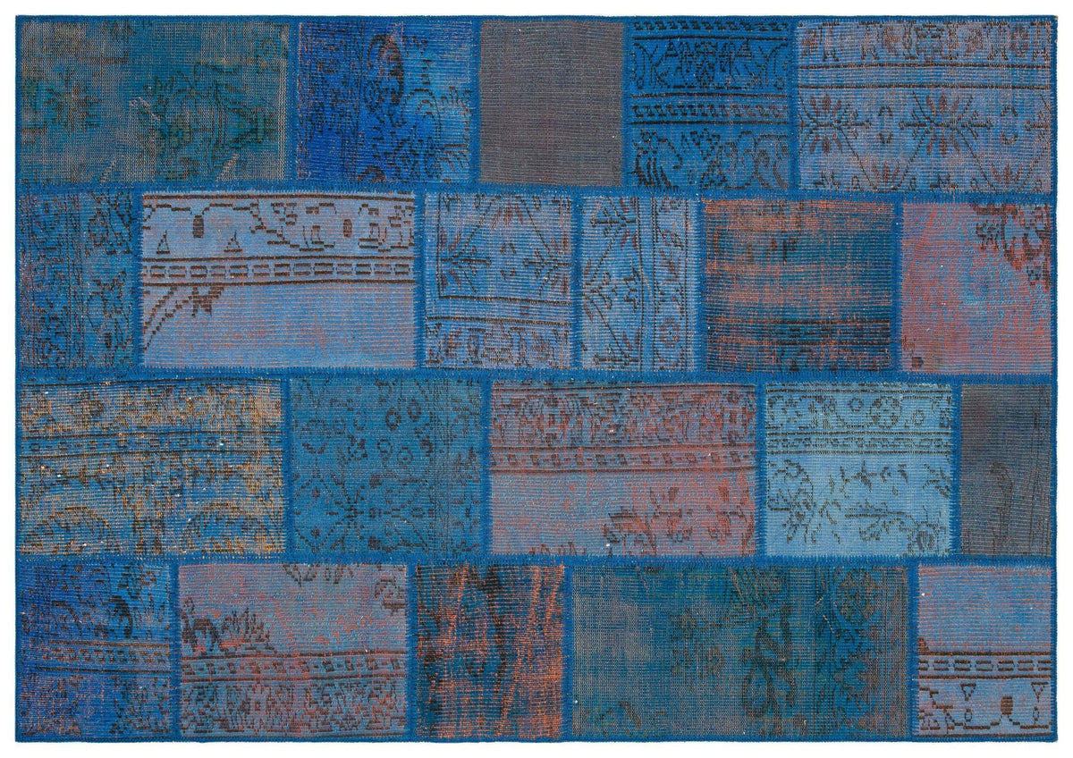 Kilva Mavi ve Turuncu Patchwork Desenli El Dokuma Halı 162x231 cm