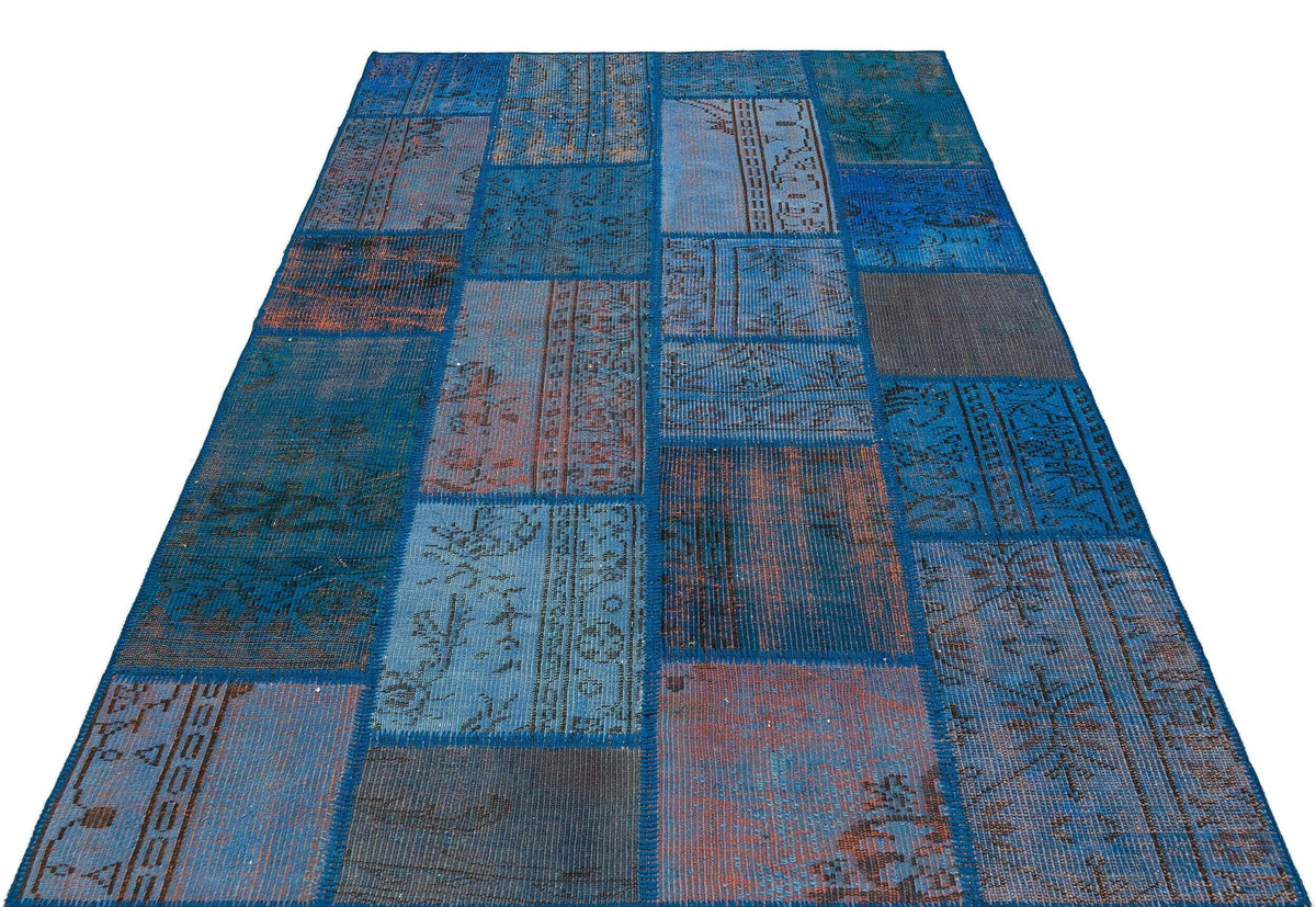 Kilva Mavi ve Turuncu Patchwork Desenli El Dokuma Halı 162x231 cm – detay görünümü