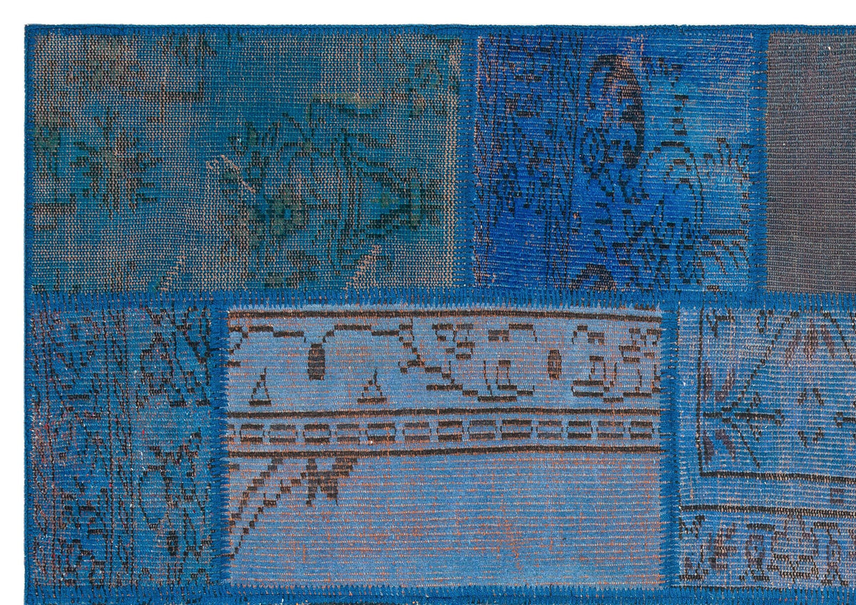 Kilva Mavi ve Turuncu Patchwork Desenli El Dokuma Halı 162x231 cm – detay görünümü