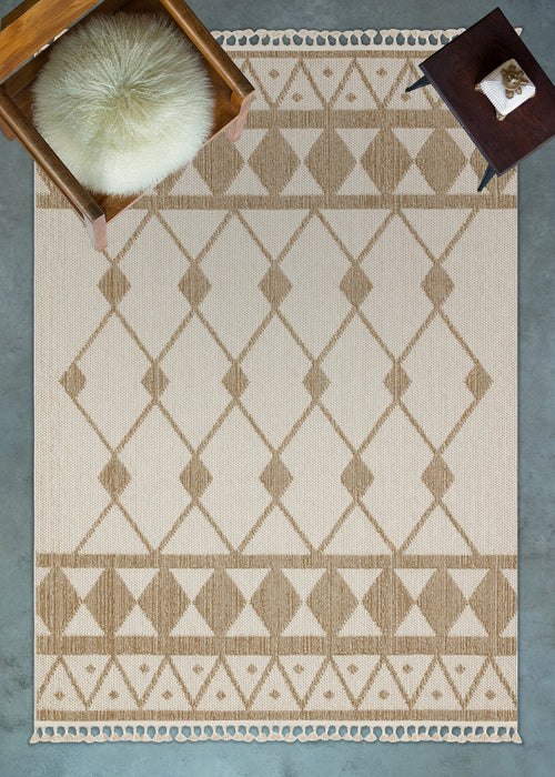 Bej Etnik Modern Etnik Desenli Halı  | Makinada Yıkanabilir | Hav Toz Vermez | Leke Tutmayan | Kaymaz Taban | Dijital Makine Baskı | Salon Yolluk Mutfak Halısı