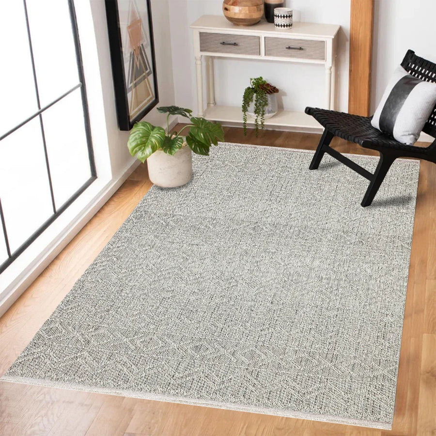 Gri Krem Düz Modern Halı - Yıkanabilir - Kaymaz Taban - Pati Dostu