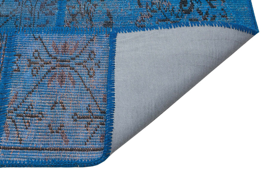 Kilva Mavi ve Lacivert Patchwork Desenli El Dokuma Halı 162x231 cm – detay görünümü