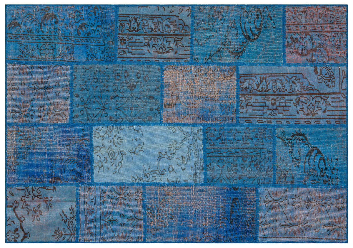 Kilva Mavi ve Lacivert Patchwork Desenli El Dokuma Halı 162x231 cm