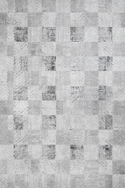 Beyaz Gri Geometrik Kareli Halı - Yıkanabilir - Kaymaz Taban - Pati Dostu