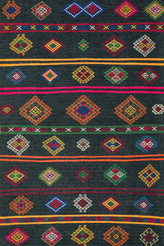 Siyah Etnik Modern Etnik Desenli Halı  | Makinada Yıkanabilir | Hav Toz Vermez | Leke Tutmayan | Kaymaz Taban | Dijital Makine Baskı | Salon Yolluk Mutfak Halısı