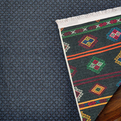 Siyah Etnik Modern Etnik Desenli Halı  | Makinada Yıkanabilir | Hav Toz Vermez | Leke Tutmayan | Kaymaz Taban | Dijital Makine Baskı | Salon Yolluk Mutfak Halısı