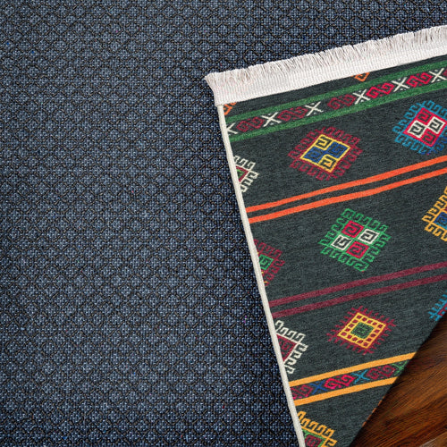 Siyah Etnik Modern Etnik Desenli Halı  | Makinada Yıkanabilir | Hav Toz Vermez | Leke Tutmayan | Kaymaz Taban | Dijital Makine Baskı | Salon Yolluk Mutfak Halısı