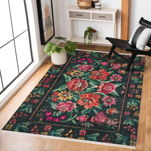 Kırmızı Karabağ Modern Etnik Desenli Halı  | Makinada Yıkanabilir | Hav Toz Vermez | Leke Tutmayan | Kaymaz Taban | Dijital Makine Baskı | Salon Yolluk Mutfak Halısı