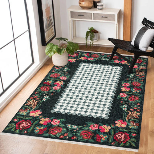 Kırmızı Karabağ Modern Etnik Desenli Halı  | Makinada Yıkanabilir | Hav Toz Vermez | Leke Tutmayan | Kaymaz Taban | Dijital Makine Baskı | Salon Yolluk Mutfak Halısı