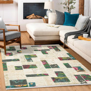 Krem Karabağ Modern Etnik Desenli Halı  | Makinada Yıkanabilir | Hav Toz Vermez | Leke Tutmayan | Kaymaz Taban | Dijital Makine Baskı | Salon Yolluk Mutfak Halısı