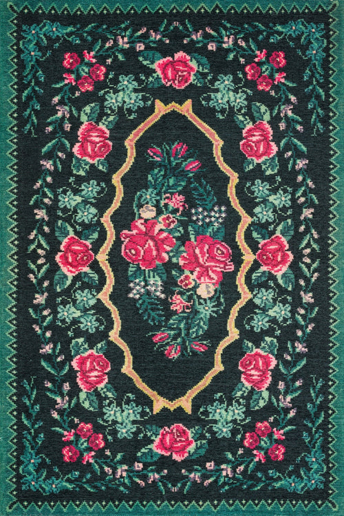 Siyah Karabağ Modern Etnik Desenli Halı  | Makinada Yıkanabilir | Hav Toz Vermez | Leke Tutmayan | Kaymaz Taban | Dijital Makine Baskı | Salon Yolluk Mutfak Halısı