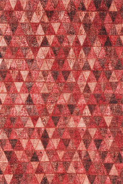 Kırmızı Geometrik Modern Etnik Desenli Halı  | Makinada Yıkanabilir | Hav Toz Vermez | Leke Tutmayan | Kaymaz Taban | Dijital Makine Baskı | Salon Yolluk Mutfak Halısı