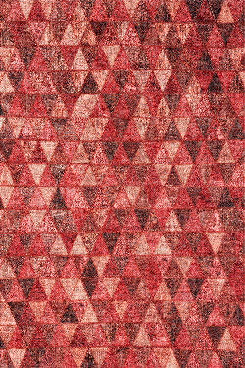 Kırmızı Geometrik Modern Etnik Desenli Halı  | Makinada Yıkanabilir | Hav Toz Vermez | Leke Tutmayan | Kaymaz Taban | Dijital Makine Baskı | Salon Yolluk Mutfak Halısı