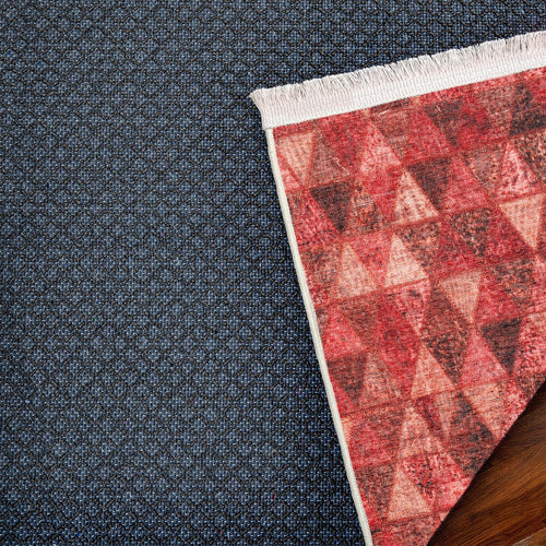 Kırmızı Geometrik Modern Etnik Desenli Halı  | Makinada Yıkanabilir | Hav Toz Vermez | Leke Tutmayan | Kaymaz Taban | Dijital Makine Baskı | Salon Yolluk Mutfak Halısı