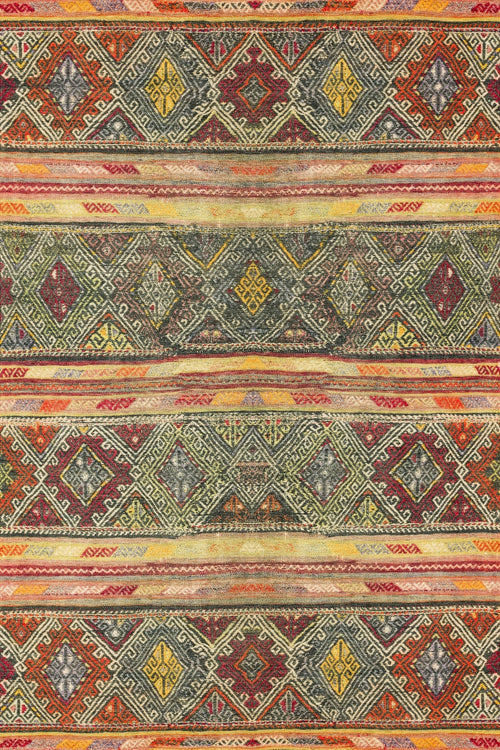 Turuncu Etnik Modern Etnik Desenli Halı  | Makinada Yıkanabilir | Hav Toz Vermez | Leke Tutmayan | Kaymaz Taban | Dijital Makine Baskı | Salon Yolluk Mutfak Halısı