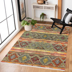 Turuncu Etnik Modern Etnik Desenli Halı  | Makinada Yıkanabilir | Hav Toz Vermez | Leke Tutmayan | Kaymaz Taban | Dijital Makine Baskı | Salon Yolluk Mutfak Halısı