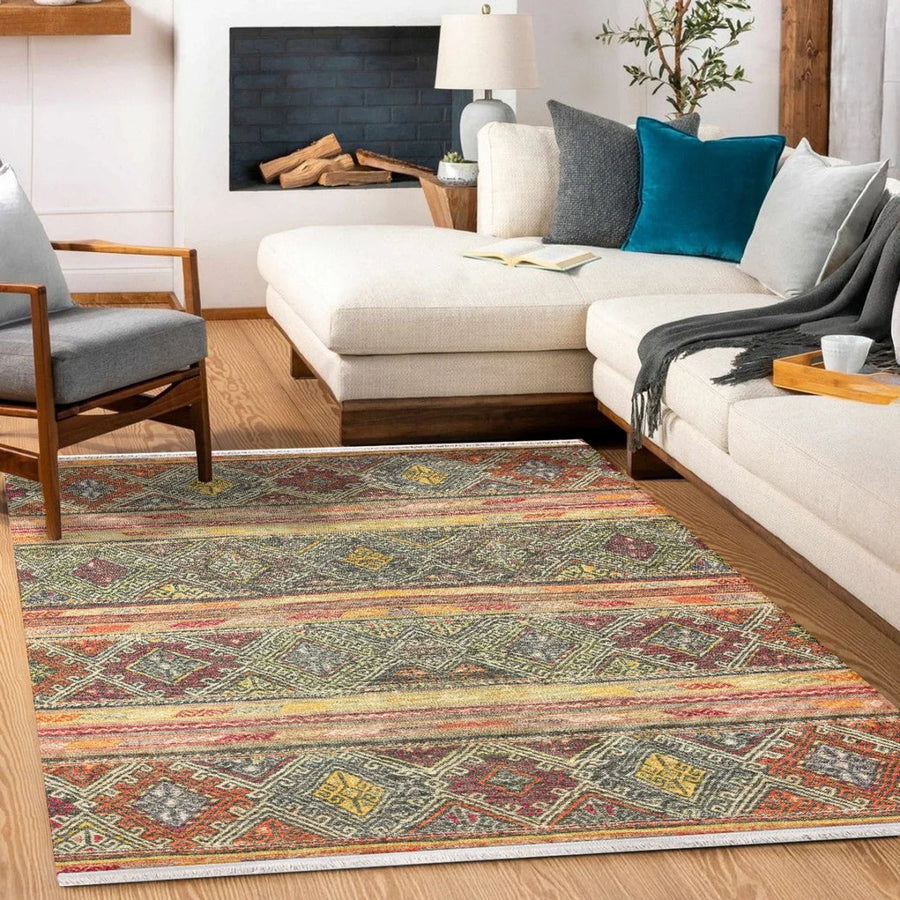 Etnik Kilim Halı - Yıkanabilir - Kaymaz Taban - Pati Dostu