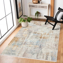 Gri Soyut Modern Etnik Desenli Halı  | Makinada Yıkanabilir | Hav Toz Vermez | Leke Tutmayan | Kaymaz Taban | Dijital Makine Baskı | Salon Yolluk Mutfak Halısı